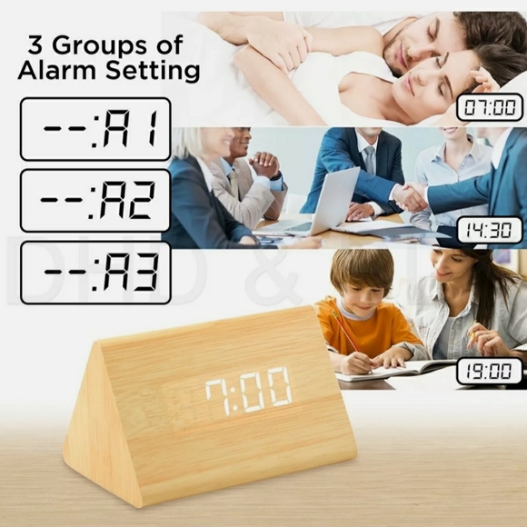 New Modern Wooden Wood Digital LED Desk Clock - Picture 10 of 11